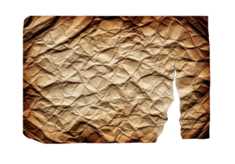 Extreme close-up macro of deeply crumpled, creased, aged paper with umber, ochre, sepia tones, jagged tear, visible fibers, watermarks on transparent, concept of vintage authenticity