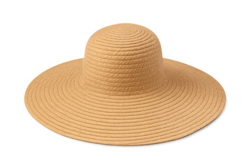 Straw sun hat with wide brim on transparent background