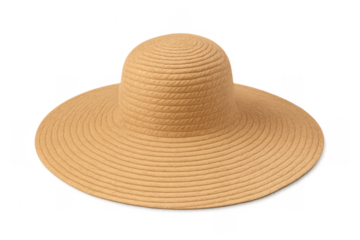 Straw sun hat with wide brim on transparent background