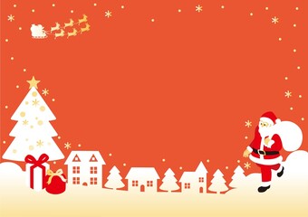 Christmas Frame Material - Santa Claus and Town Silhouette, Simple Snow Design