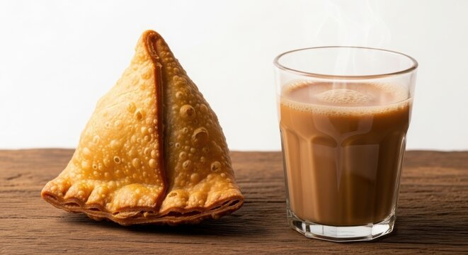 Golden samosa and refreshing masala chai drink