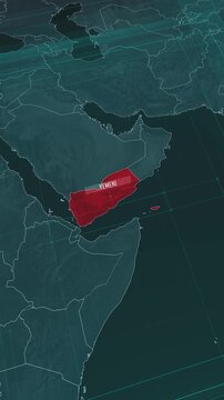 Vertical portrait, zoom in to the map of Yemen, with text and textless