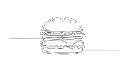 Continuous Single Line Drawing of a Delicious Burger A Simple Icon in EPS Format