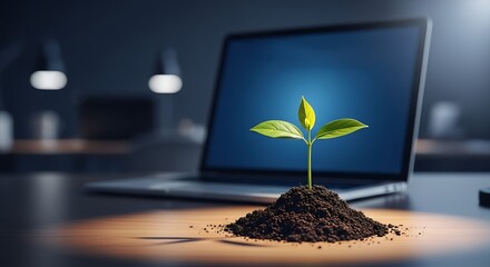 Digital Growth: Seedling on Laptop