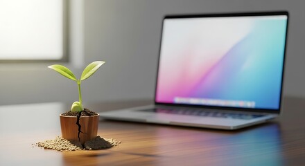 Sustainable Tech: Sprout on Laptop