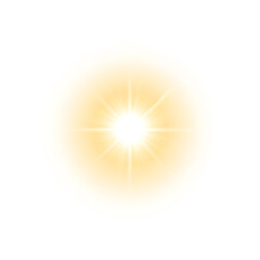 Abstract glowing orb of bright yellow light with radiating starburst effect isolated on transparent background