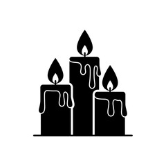 Obraz premium Three elegant white outline candles with dripping wax and flickering flames create a serene, atmospheric mood for any occasion.