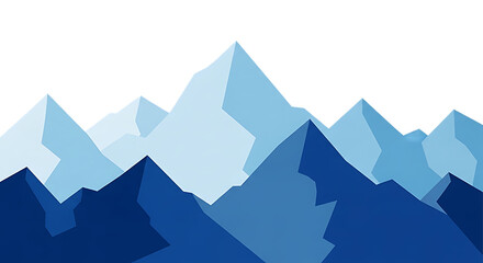 Stylized illustration of sharp blue and white mountain peaks against a dark background isolated on transparent background