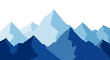 Stylized illustration of sharp blue and white mountain peaks against a dark background isolated on transparent background