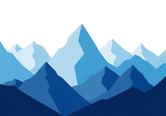 Stylized abstract blue mountain range landscape with sharp peaks and facets isolated on transparent background