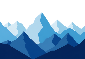 Stylized abstract blue mountain range landscape with sharp peaks and facets isolated on transparent background