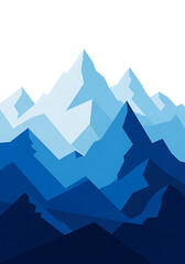 Stylized geometric mountain range with sharp peaks in shades of blue and white isolated on transparent background