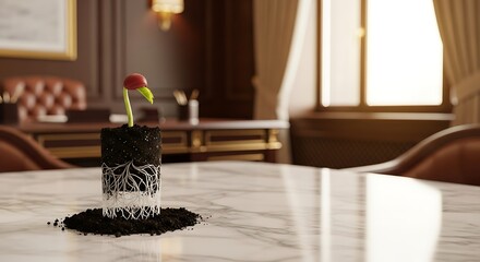 Seedling in Marble Room: Growth in Luxury