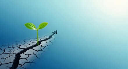Sprout Emerging Through Cracked Earth with Arrow