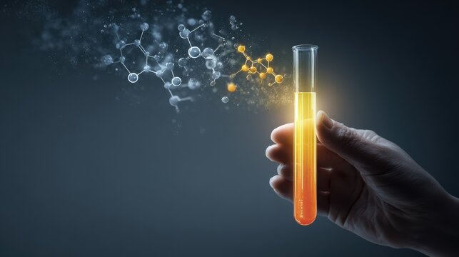 Scientist conducting an experiment with a glowing test tube in a laboratory setting