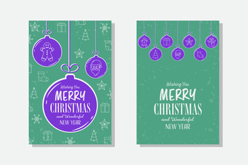 Collection of a Christmas balls with wishes. Greeting card design. Vector illustration