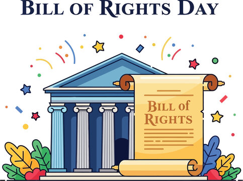 Bill of rights day with document and building