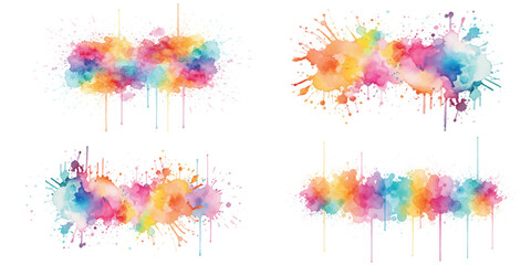 Vibrant watercolor paint splashes with dynamic dripping art