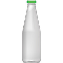 Clear Glass Bottle with Green Cap Filled with Transparent Liquid Isolated on White Background