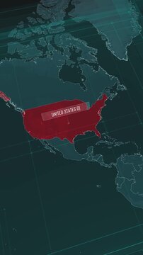 Vertical portrait, zoom in to the map of United States of America, with text and textless