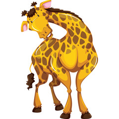 A Stylized Yellow Giraffe with Brown Spots Tilts Its Head with a Playful Expression on a Transparent Background