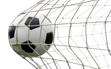 Soccer ball in net transparent background cutout png