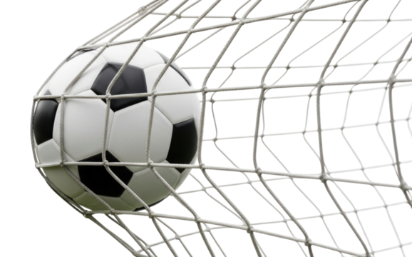 Soccer ball in net transparent background cutout png