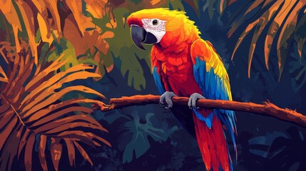 parrot illustrated in digital art, ideal for animal-themed posters, postcards, or printing. The vibrant cartoon drawing adds creativity and charm to any decorative space, Generative AI