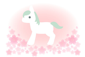 桜と白馬のイラスト