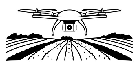 “Drone flying over green fields capturing aerial footage — modern technology innovation — background remove.”