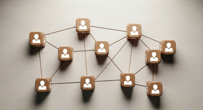 Network of wooden blocks representing social connections and business