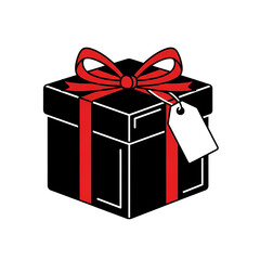 Elegant black gift box with vibrant red ribbon and tag, perfect for promotions, sales, or special occasion announcements.