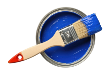 Paintbrush in blue paint can transparent background cutout png
