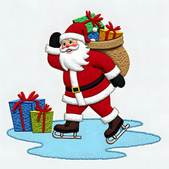 An illustrative stock photo shows Santa Claus ice skating with a sack of presents. He's on an ice patch with wrapped gifts nearby.