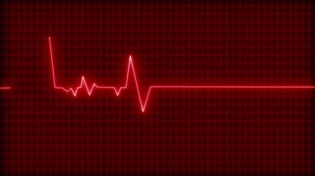 Digital heartbeat monitor showing a flatline with a brief spike animation