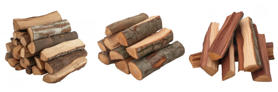 Stacked firewood logs isolated on a transparent background