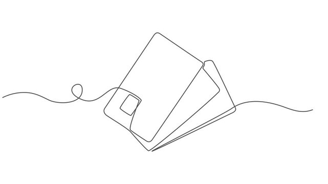 Bank card continuous one line drawing animation, One line animation of credit card in continuous stroke style Transparent background with alpha channel Perfect for business finance banking fintech