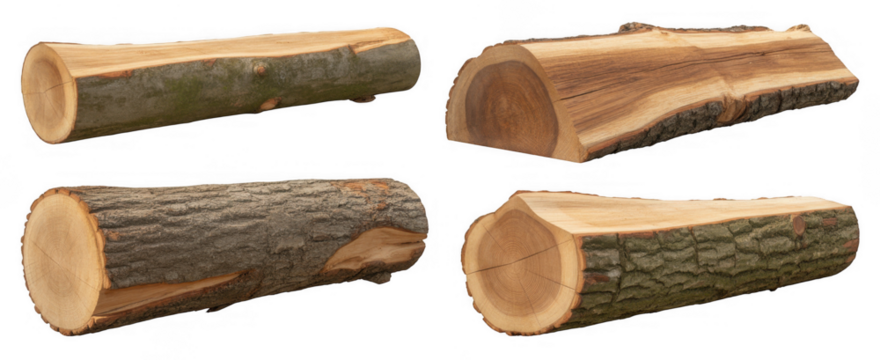 Timber logs natural wood material isolated on a transparent background