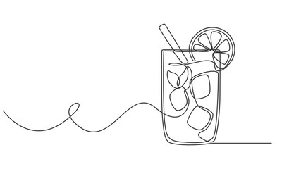 Cold Mojito Cocktail with lime continuous one line drawing animation, Glass of cocktail in continuous one line drawing. Mojito and beverage bar in simple linear style. Alcohol drink menu in editable - Powered by Adobe