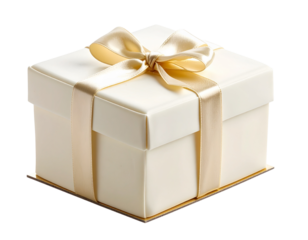 Birthday cake shaped like a gift box with ribbon and bow, isolated on a transparent background, PNG