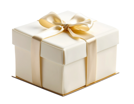 Birthday cake shaped like a gift box with ribbon and bow, isolated on a transparent background, PNG