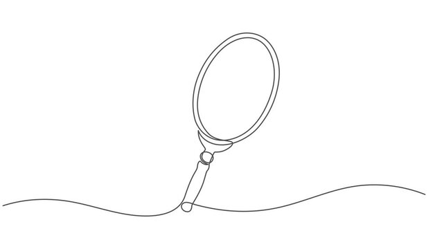 mirror continuous one line drawing animation, Animated Hand mirror in continuous one line drawing style minimalist black and white illustration, full length one line animation, self drawing a tabletop