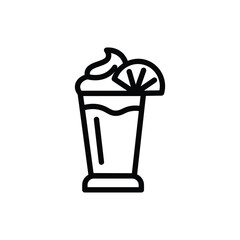 Iced coffee drink line icon, tall glass with straw and whipped cream topping, representing frappe, iced latte, or cold beverage, perfect for cafe and drink menu design