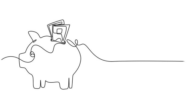piggy continuous one line drawing animation, Piggy bank with dollar coin continuous one line drawing animated video. Saving money concept animation. Investment symbol, Abstract little pig, piglet.