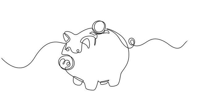 piggy continuous one line drawing animation, Piggy bank with dollar coin continuous one line drawing animated video. Saving money concept animation. Investment symbol, Abstract little pig, piglet.
