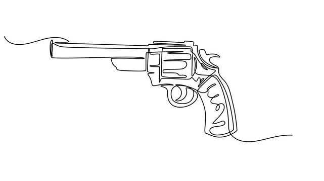 pistol continuous one line drawing animation, Animated self drawing of single continuous line draw pair of crossed pistol guns in vintage etched engraved style. Two crossed pistols isolated on white