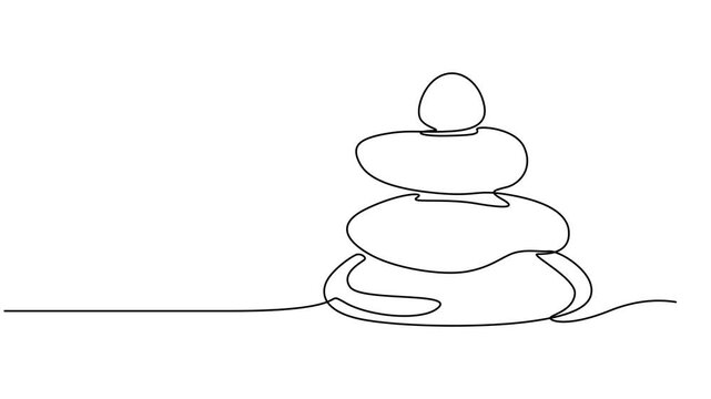stacked stones continuous one line drawing animation, Self drawing animation with one continuous line draw, Abstract stack of hot stones, SPA logo, massage, Butterfly On Stone Pile Continuous Line