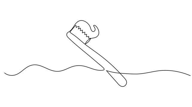 toothbrush continuous one line drawing animation, Animation of a single line drawing of a toothbrush. Continuous contour movement of a toothbrush, Continuous one line drawing toothbrush and paste
