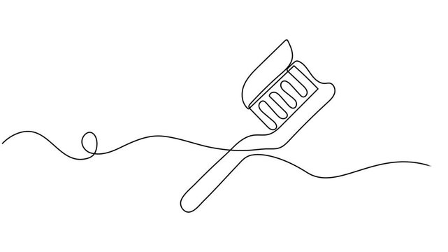 toothbrush continuous one line drawing animation, Animation of a single line drawing of a toothbrush. Continuous contour movement of a toothbrush, Continuous one line drawing toothbrush and paste