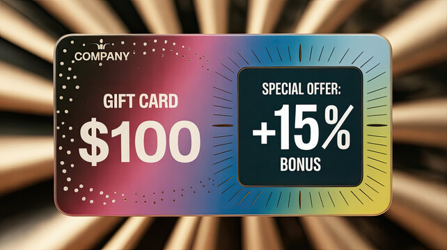 Gift card valued at $100 with special offer for 15% bonus  